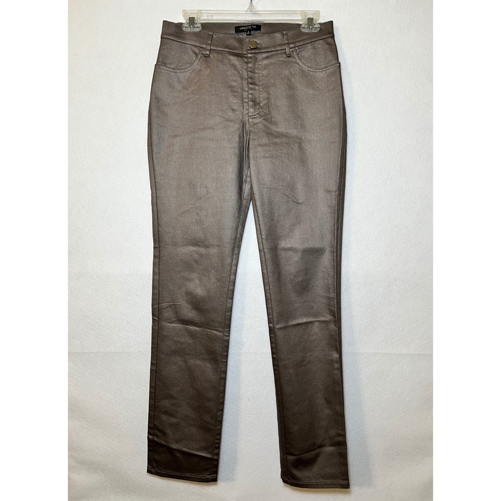 Lafayette 148 New York Metallic Bronze Coated Edgy Straight Leg Pants Women 6